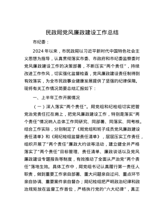 民政局党风廉政建设工作总结.docx