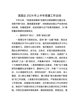 某国企2024年上半年党建工作总结.docx