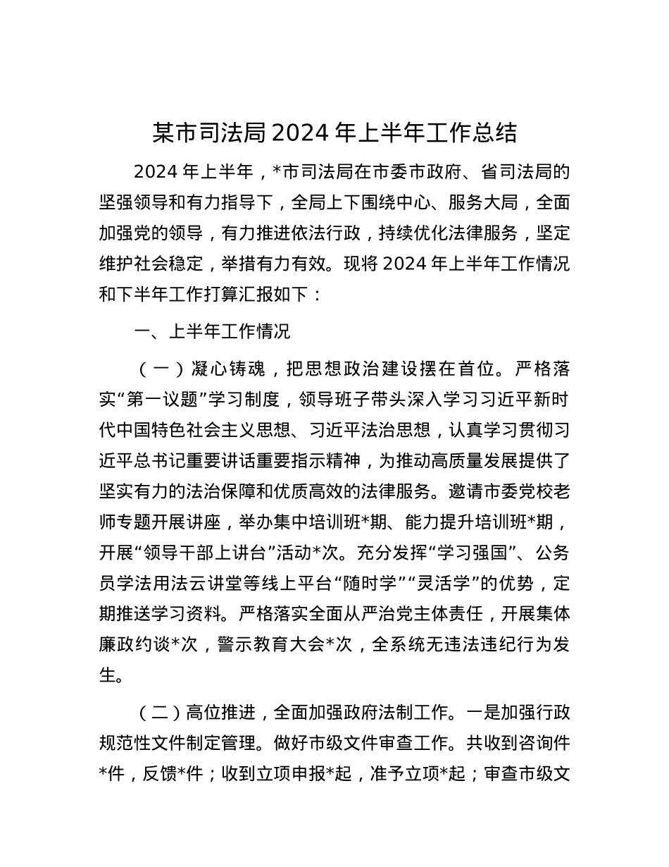 某市司法局2024年上半年工作总结.docx_第1页