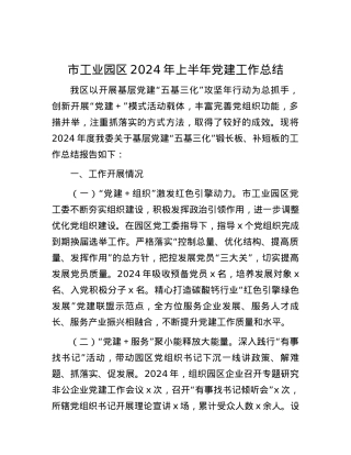 市工业园区2024年上半年党建工作总结.docx