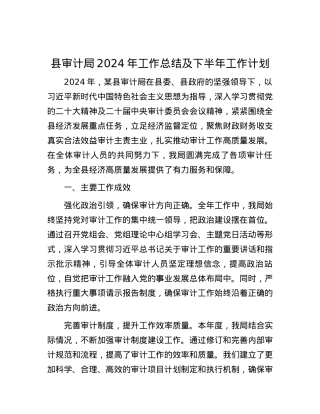 县审计局2024年工作总结及下半年工作计划.docx