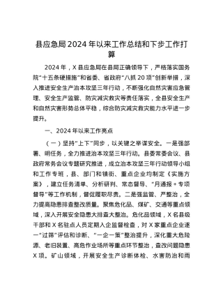 县应急局2024年以来工作总结和下步工作打算.docx