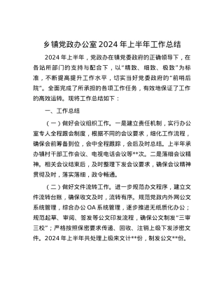 乡镇党政办公室2024年上半年工作总结.docx