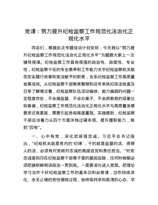党课：努力提升纪检监察工作规范化法治化正规化水平.docx