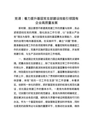 党课：着力提升基层党支部建设效能 引领国有企业高质量发展.docx