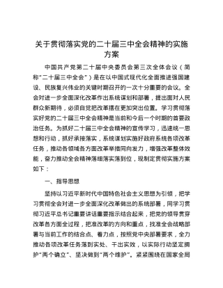 关于贯彻落实党的二十届三中全会精神的实施方案.docx