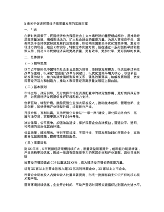 X市关于促进民营经济高质量发展的实施方案.docx