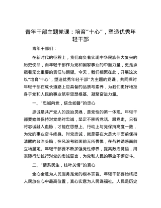 青年干部主题党课：培育“十心”，塑造优秀年轻干部.docx