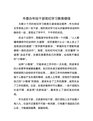市委办年轻干部党纪学习教育感悟.docx