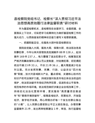 县检察院党组书记、检察长“深入贯彻习近平法治思想  高质效履行法律监督职责”研讨材料.docx