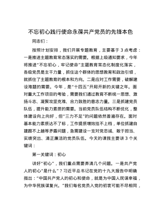 不忘初心践行使命 永葆共产党员的先锋本色.docx