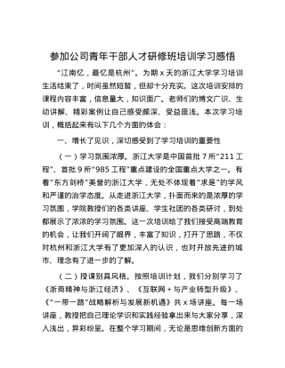 参加公司青年干部人才研修班培训学习感悟.docx