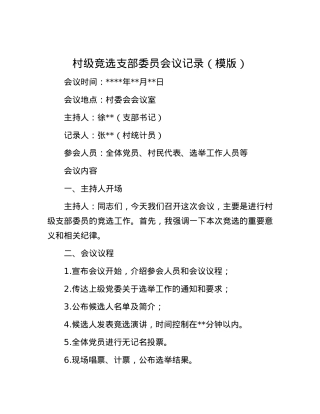 村级竞选支部委员会议记录（模版）.docx