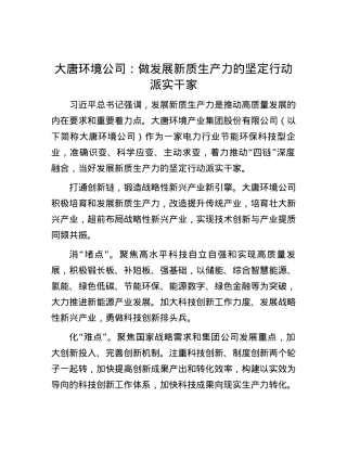 大唐环境公司：做发展新质生产力的坚定行动派实干家.docx