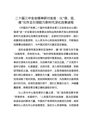 二十届三中全会精神研讨发言：以“保、促、推”化作总引领 助力新时代深化改革进程.docx