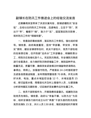 副镇长在防汛工作推进会上的经验交流发言.docx