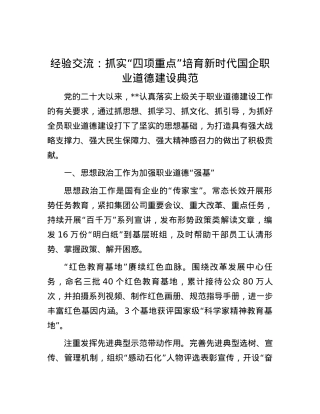 经验交流：抓实“四项重点” 培育新时代国企职业道德建设典范.docx