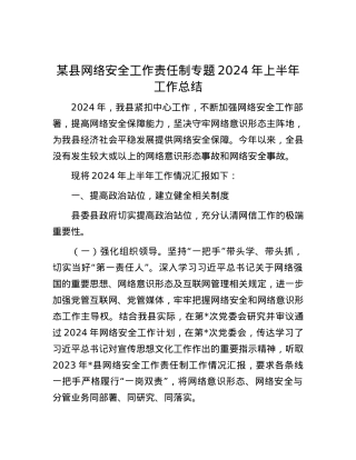 某县网络安全工作责任制专题2024年上半年工作总结.docx