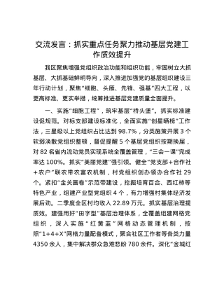 交流发言：抓实重点任务   聚力推动基层党建工作质效提升.docx