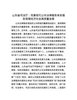 山东省司法厅：完善现代公共法律服务体系服务保障经济社会高质量发展.docx