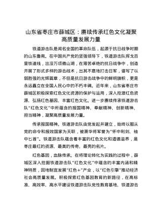 山东省枣庄市薛城区：赓续传承红色文化 凝聚高质量发展力量.docx
