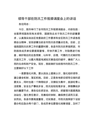 领导干部在防汛工作视频调度会上的讲话.docx