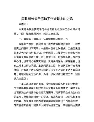 民政局长关于信访工作会议上的讲话.docx