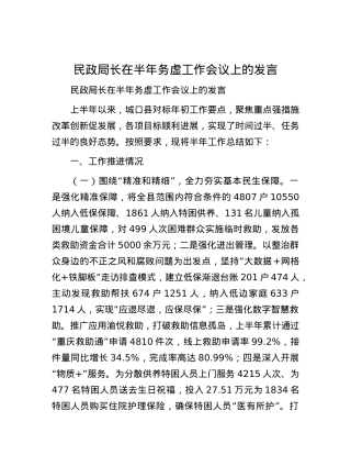 民政局长在半年务虚工作会议上的发言.docx