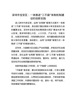 深圳市宝安区：一体推进“三不腐”体制机制建设的创新实践.docx