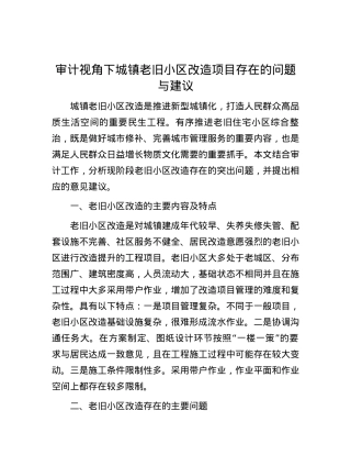 审计视角下城镇老旧小区改造项目存在的问题与建议.docx