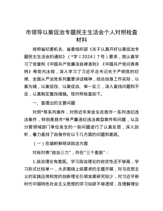 市领导以案促治专题民主生活会个人对照检查材料.docx