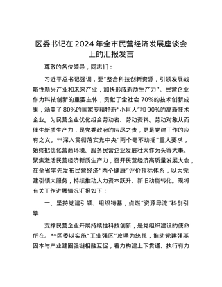 区委书记在2024年全市民营经济发展座谈会上的汇报发言.docx