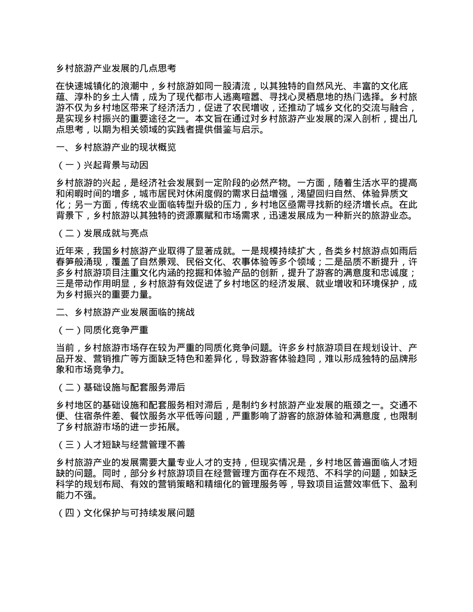 乡村旅游产业发展的几点思考.docx_第1页