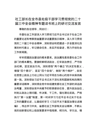 社工部长在全市县处级干部学习贯彻党的二十届三中全会精神专题读书班上的研讨交流发言.docx