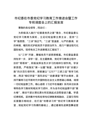 市纪委在市委党纪学习教育工作推进会暨工作专班调度会上的汇报发言.docx