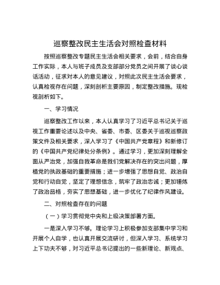巡察整改民主生活会对照检查材料.docx