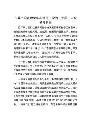 市委书记在理论中心组关于党的二十届三中全会的发言.docx