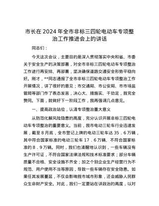 市长在2024年全市非标三四轮电动车专项整治工作推进会上的讲话.docx