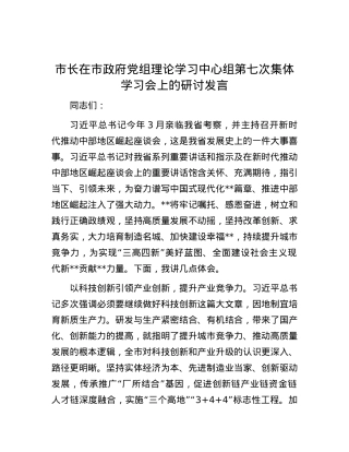 市长在市政府党组理论学习中心组第七次集体学习会上的研讨发言.docx