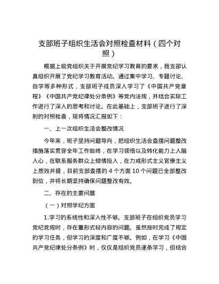 支部班子组织生活会对照检查材料（四个对照）.docx