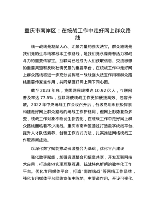 重庆市南岸区：在统战工作中走好网上群众路线.docx