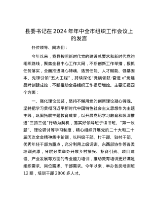 县委书记在2024年年中全市组织工作会议上的发言.docx