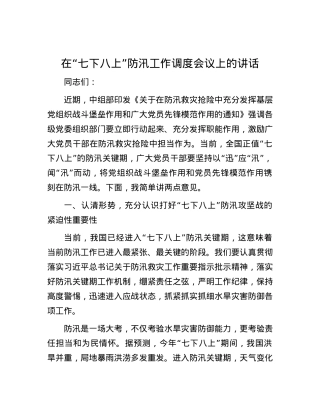 在“七下八上”防汛工作调度会议上的讲话.docx