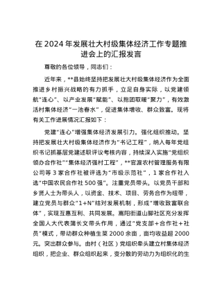 在2024年发展壮大村级集体经济工作专题推进会上的汇报发言.docx