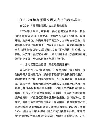 在2024年高质量发展大会上的表态发言.docx