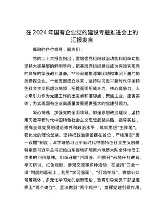 在2024年国有企业党的建设专题推进会上的汇报发言.docx