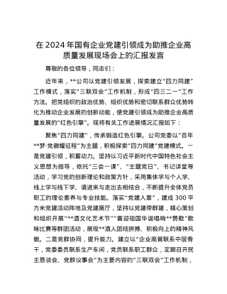 在2024年国有企业党建引领成为助推企业高质量发展现场会上的汇报发言.docx