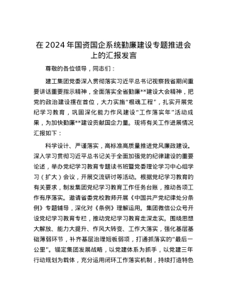 在2024年国资国企系统勤廉建设专题推进会上的汇报发言.docx
