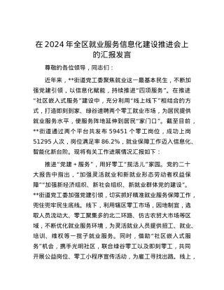 在2024年全区就业服务信息化建设推进会上的汇报发言.docx