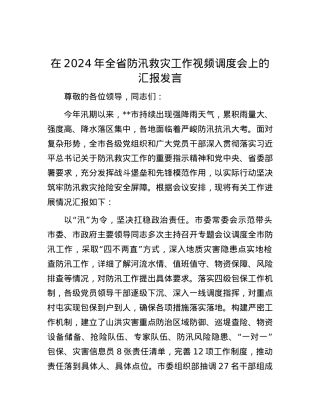 在2024年全省防汛救灾工作视频调度会上的汇报发言.docx